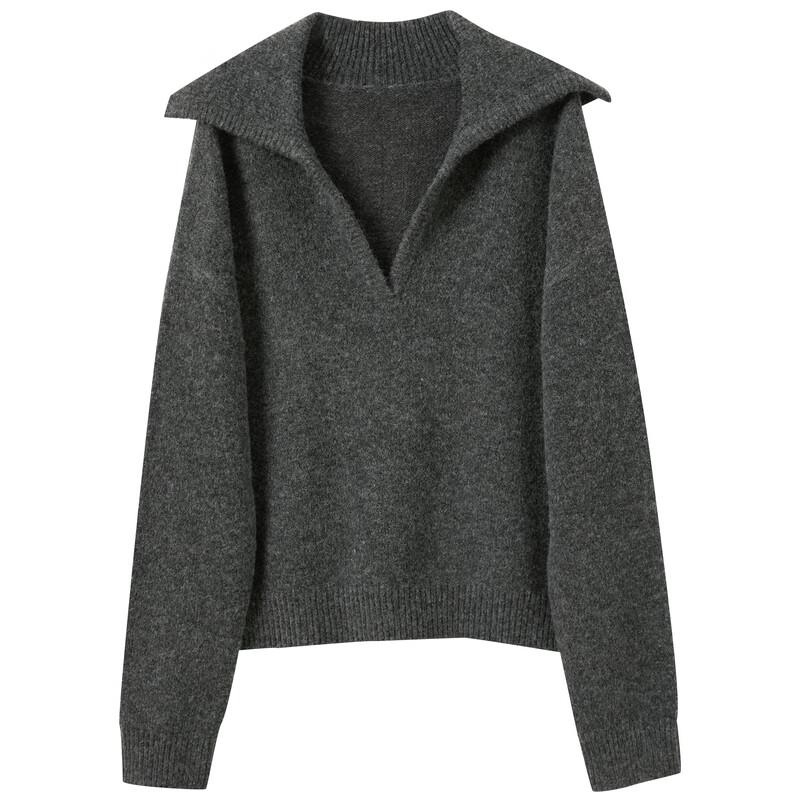 SanCai Women's 2025 Autumn Loose Fit Lapel Knit Sweater