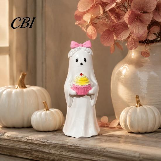 Halloween Party Table Centerpieces Cute Ghost Ornament, Resin Figurines with Cake/Cookie Ornaments for Home Design Desktop Fireplace Holiday