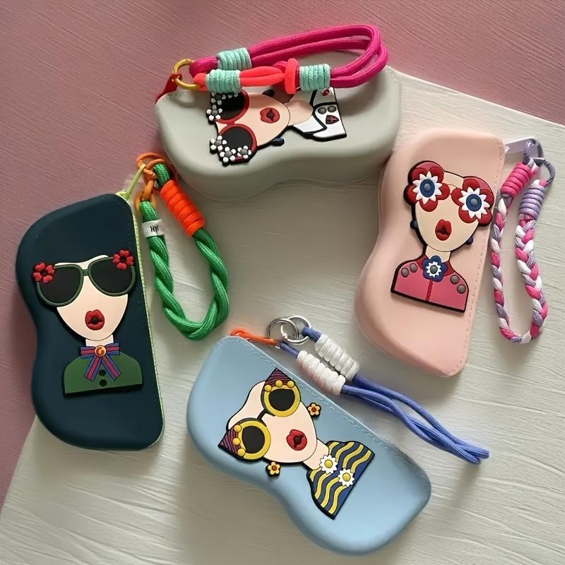 1PC  Colorful Shoulder Strap -  Colors Available, Portable Glasses Storage Bag Silicone Box, 3.15 * 6.70 Inch Waterproof Hanging Glasses Bag