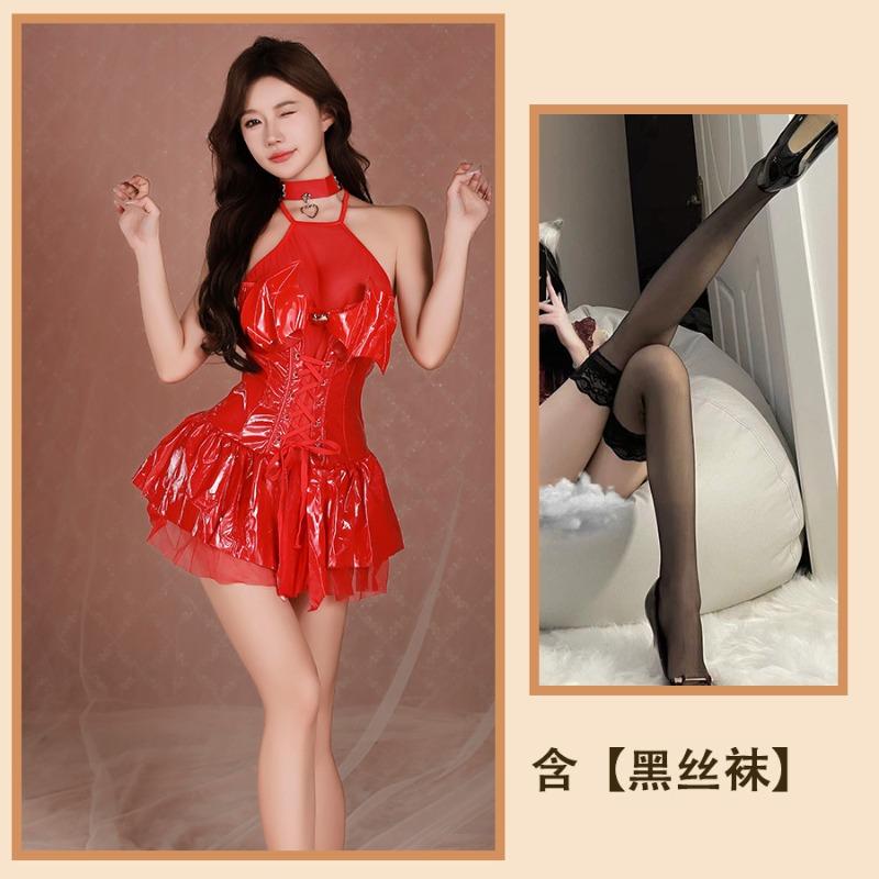 Adult cos clothes women's outer wear tight body pure desire suit cosplay demon strap leather skirt tight suit