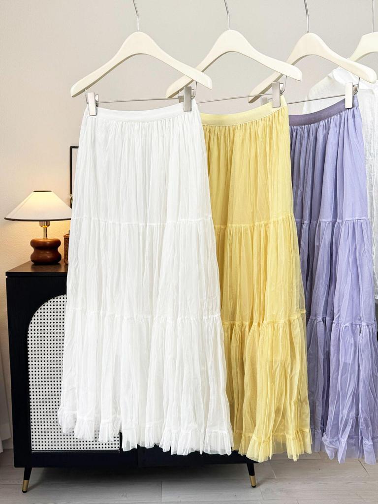 Women’s French-Style High Waist A-Line Mesh Skirt | 2026 Fairy Pleated Loose Hem
