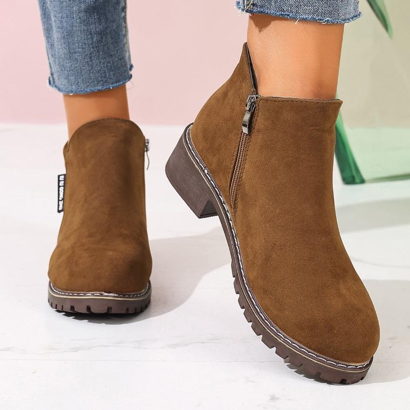 Autumn and winter new short tube retro matte short boots women's thick heel Martin boots side zipper women's shoes