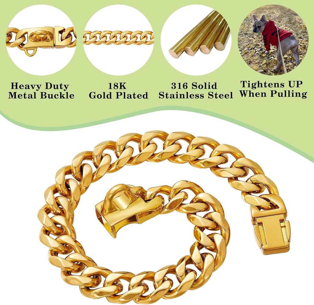 Hochbelastbares Hundekettenhalsband mit Hundepfotenanhänger 15 mm breit Edelstahl Metall Kubanische Gliederkette Halsband für kleine mittelgroße Hunde