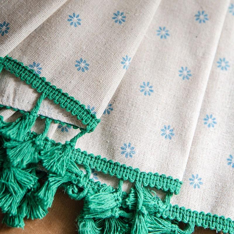 American Style Cotton And Hemp Printing Daisy Kitchen Curtain Green Tassel Semi-shading Study Bedroom Window Finished Curtain
