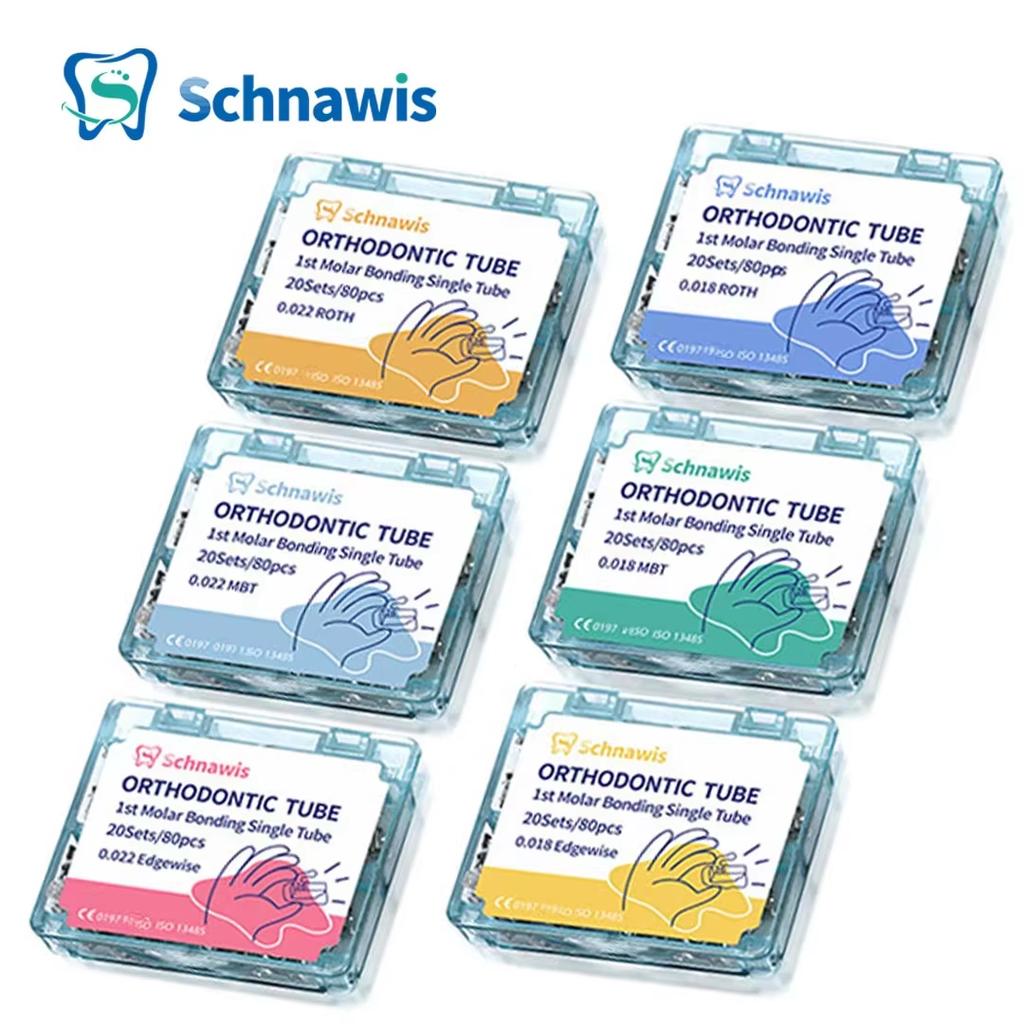 80Pcs/20Sets Schnawis Dental Orthodontic Buccal Tubes Bondable 1st Molar Bondable Convertible 0.022 0.018 MBT Roth Buccal Tube