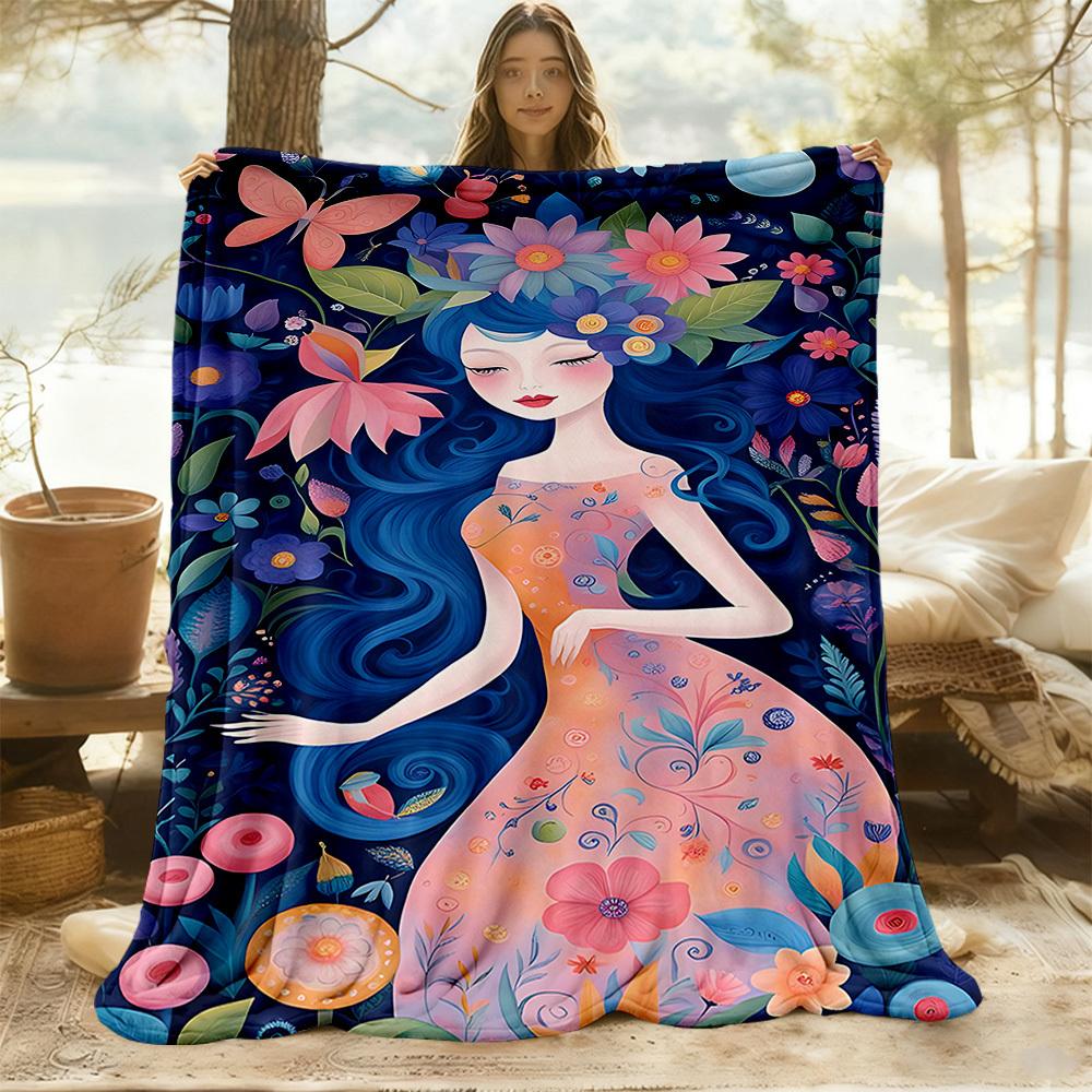 1PC Flower Fairy Outdoor Blanket Lightweight Flannel, Soft & Warm, All-Season Use for Sofa, Outdoor, Camping, Living Room, Office65