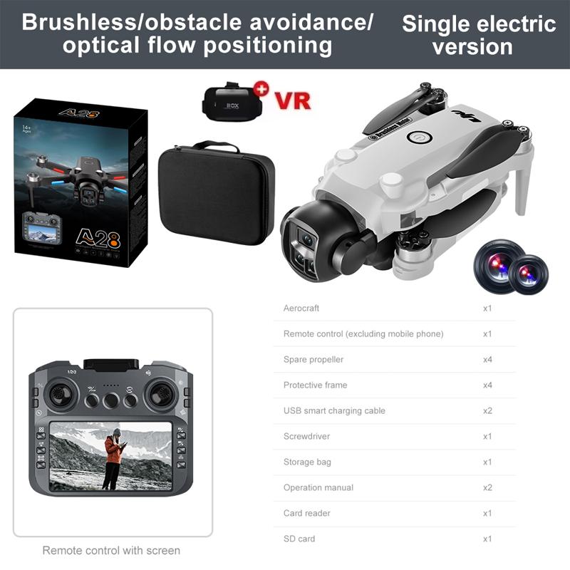 New A28 PRO Brushless Motor 8K HD Dual Camera 2.4GHz Drone Intelligent Obstacle Avoidance RC Helicopter Toy For Kids Adults Gift