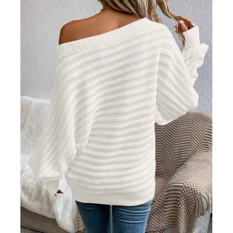 New Women's Solid Color Ribbed Knit Sweater Boat Neck Batwing Sleeves Oversized Pullover Soft Stretchable Casual Loose Top