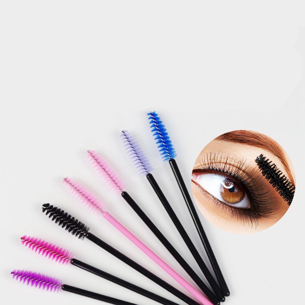 50pcs Eyelash Brush Set Disposable Mini Spiral Flexible Makeup Eyelash Brush for Extension Pink Wand Black Brush Head