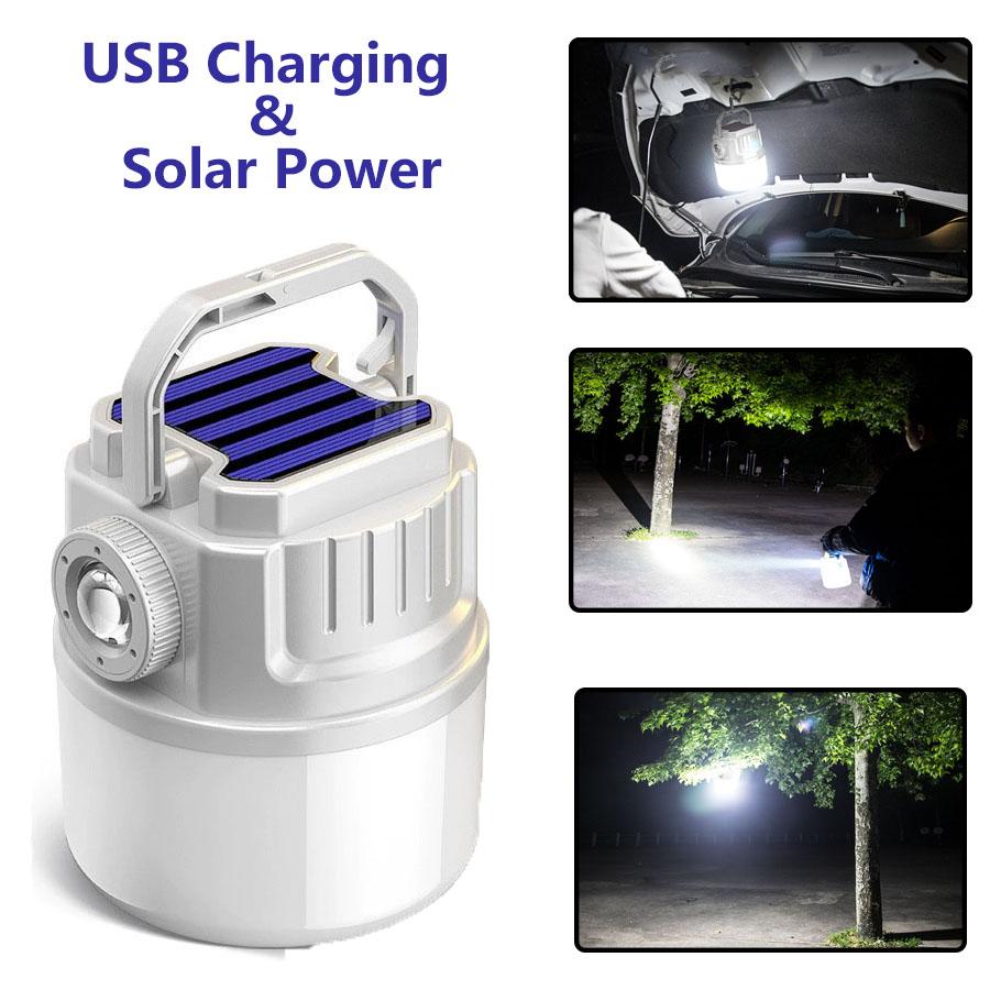 Solar Charging & USB Charging Outdoor Camping Light Hangable Battery Level Indicator Adjustable Distance Camping Light High Power Handheld Lantern