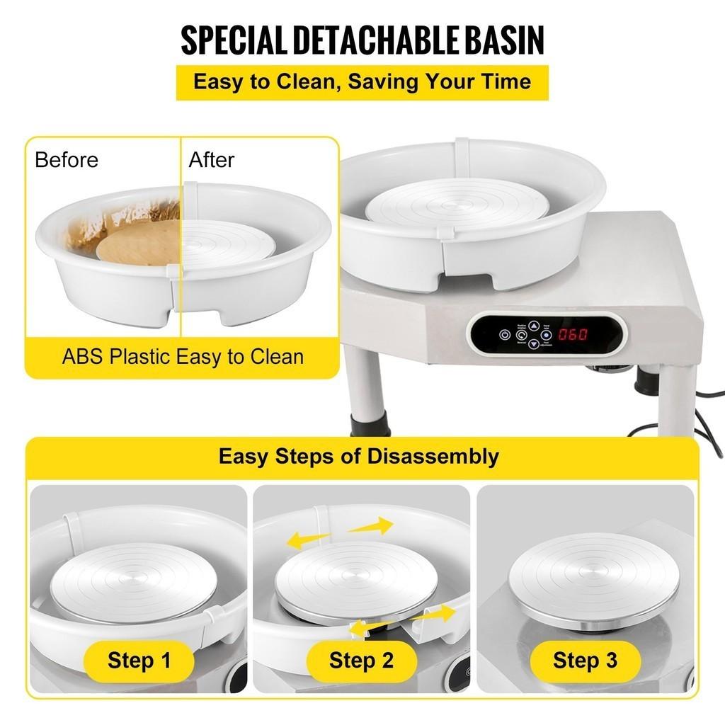 350W Pottery Wheel Ceramic Forming Machine LCD Touch Screen Clay Wheel Electric DIY Clay Sculpting Tools With Foot Pedal 9.8" /25 Cm