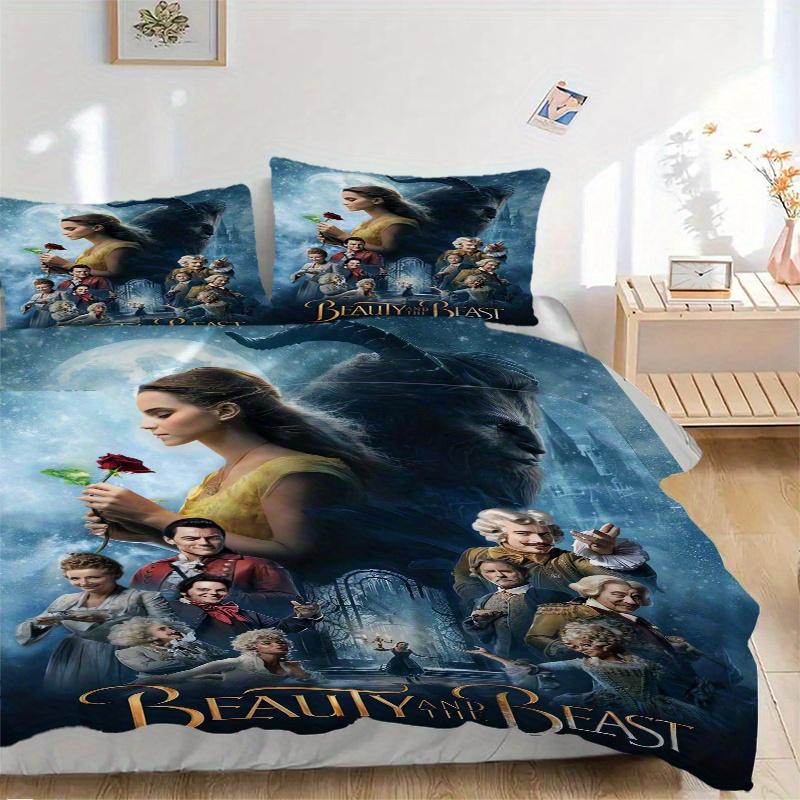 

3pcs Beauty and the Beast Inspired Bedding Set - 1 Soft Quilt Cover + 2 Pillowcases, Machine Washable - Suitable for All Seasons, Perfect Gift fo 135x200cm