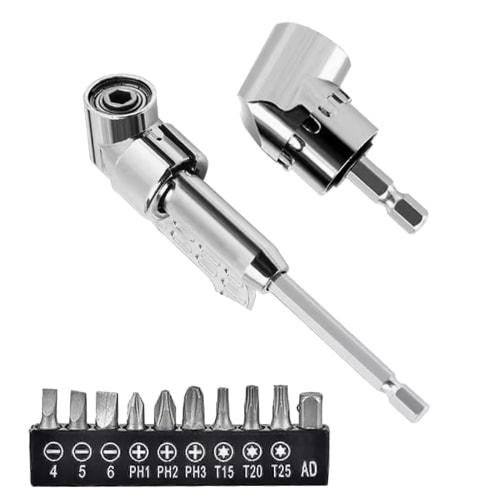 YFFSFDC 105 Degree L-Shaped Right Angle Socket Adapter, [New Model] 12-Piece Angle Drill Bit Set, Connecting Tools, Drill Chuck Accessories for Electr