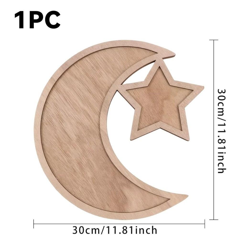 Gifts Ramadan Wooden Moon Star Tray Crafts Multifunction Dessert Snack Plate Ramadan Eid Tray Display Holder