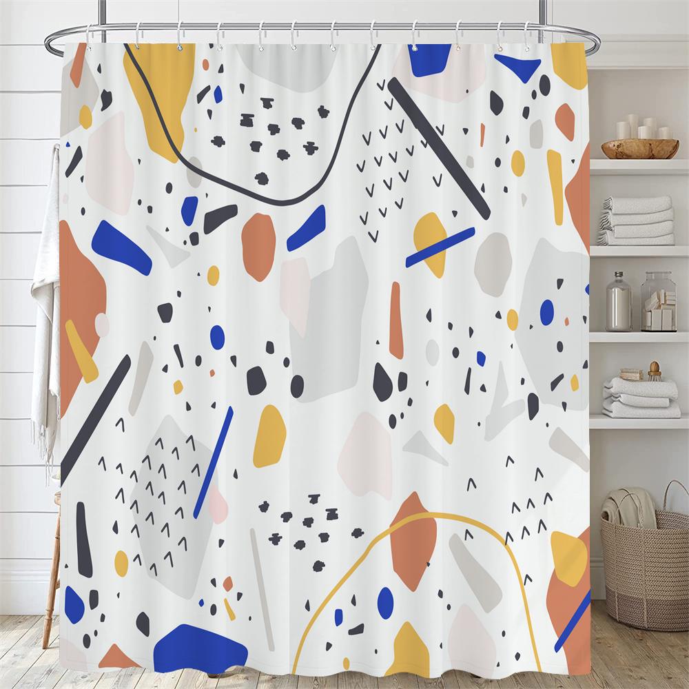 Modern Abstract Print Shower Curtain Bathroom Fabric Polyester Waterproof Minimalist Line Shower Curtains Bath Decor with Hooks