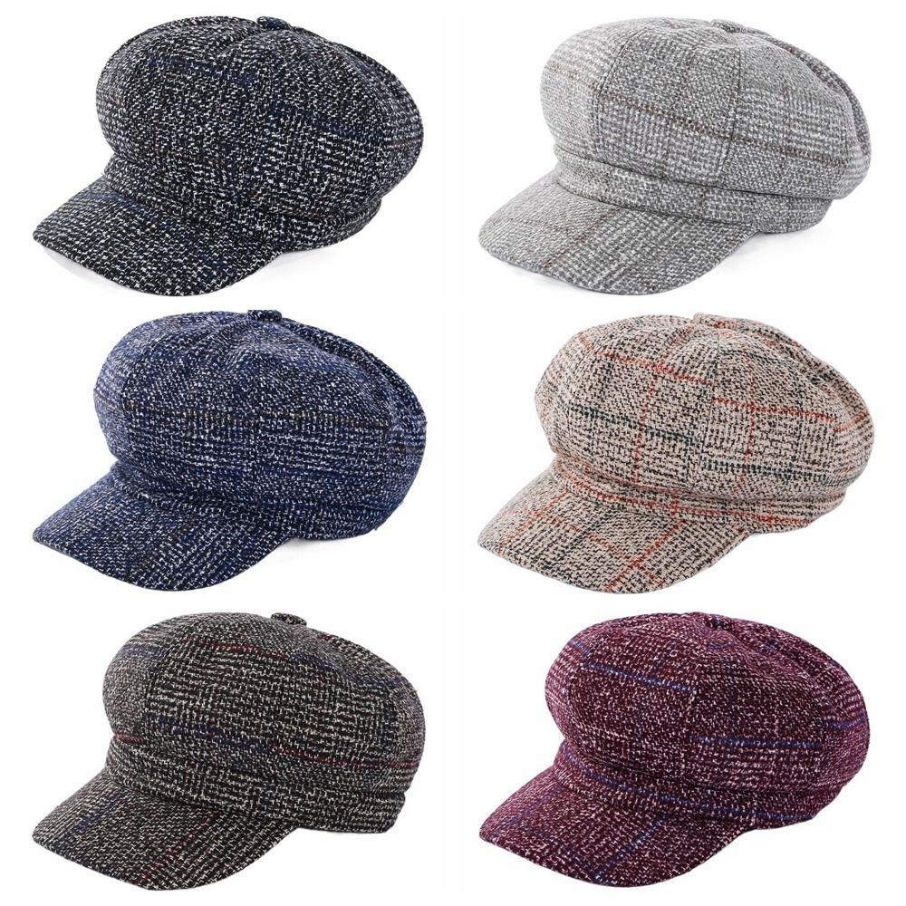 Ear Protection Plaid Octagonal Hat Thick Artist Hat Vintage British Berets  Winter