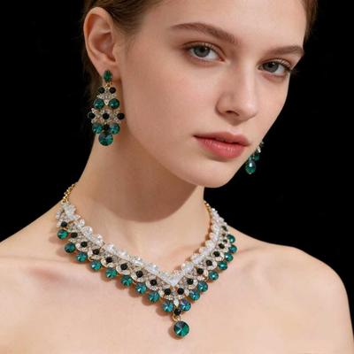 Set di Collana e Orecchini da Sposa con Strass di Lusso - Design Europeo e Americano