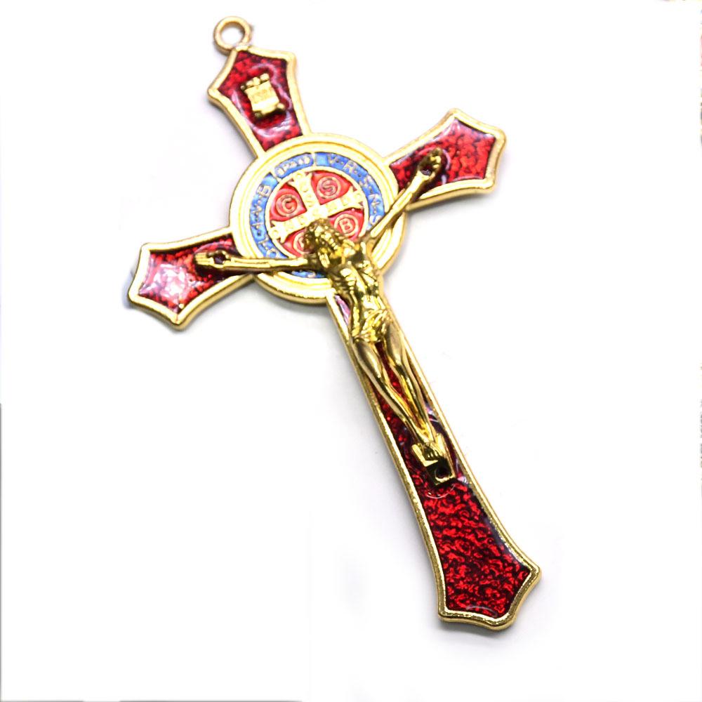 12*7cm Goldenes St. Benedikt Kreuz Jesus Christus Anhänger Religion Beten Dekoration Zubehör