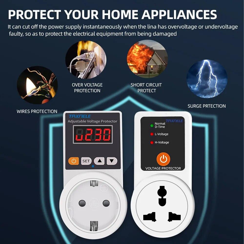Automatic Voltage Protector Socket AC 220V 16A Adjustable Power Surge Protector Universal/US/EU/UK Plug Voltage Safe Protector