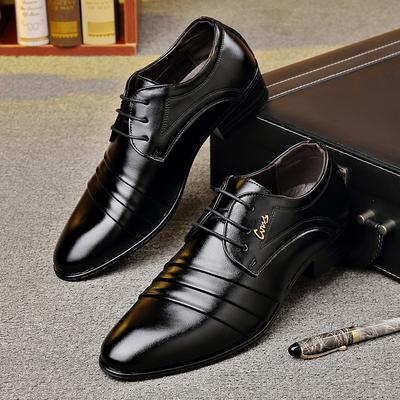Men's Leather Shoes Men's Autumn and Winter Business Dress Pointed Wedding Groom Best Man Lace Up Suit Shoes