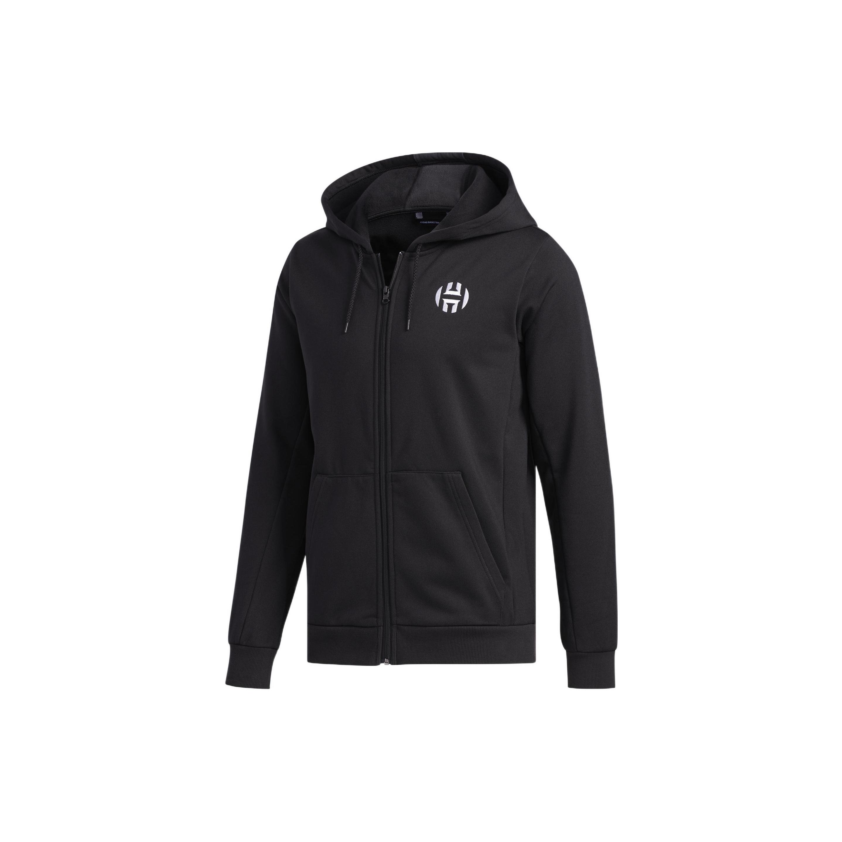 Men s adidas Logo Printing Sports Basketball Hooded Zipper Jacket Black DX6795 M