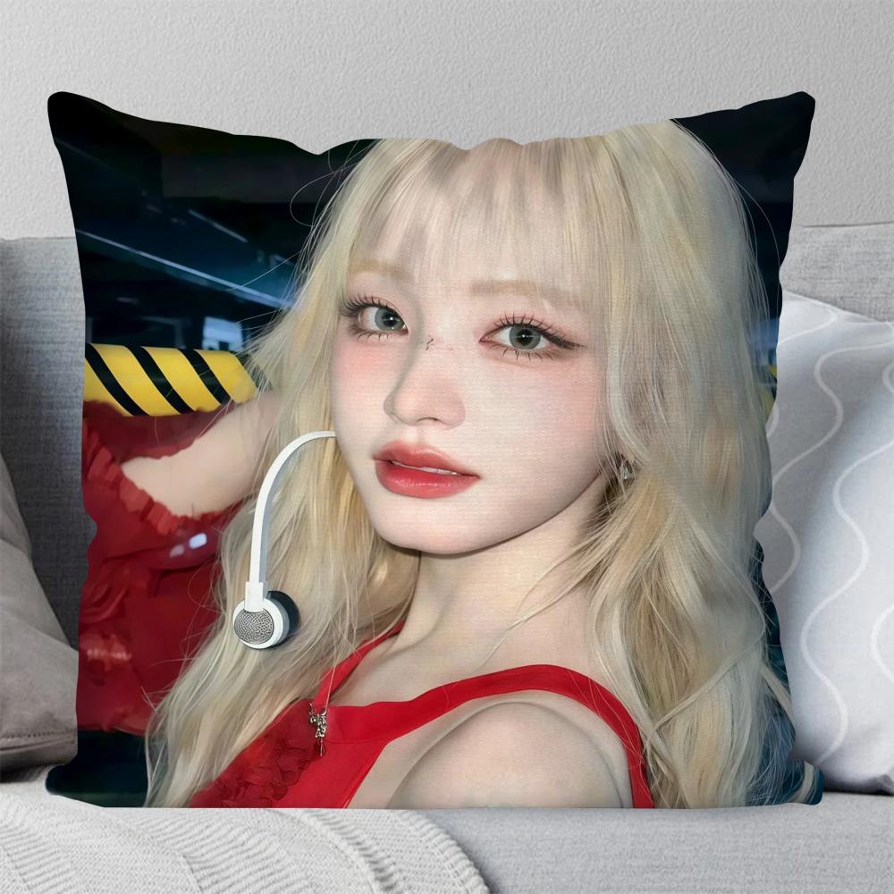 Liz Girlgroup I-ive Kissenbezug Quadratisches Kissen Schlafzimmer Sofa Freizeit Komfort Kissen Auto Wohnzimmer Heimdekoration 40X40