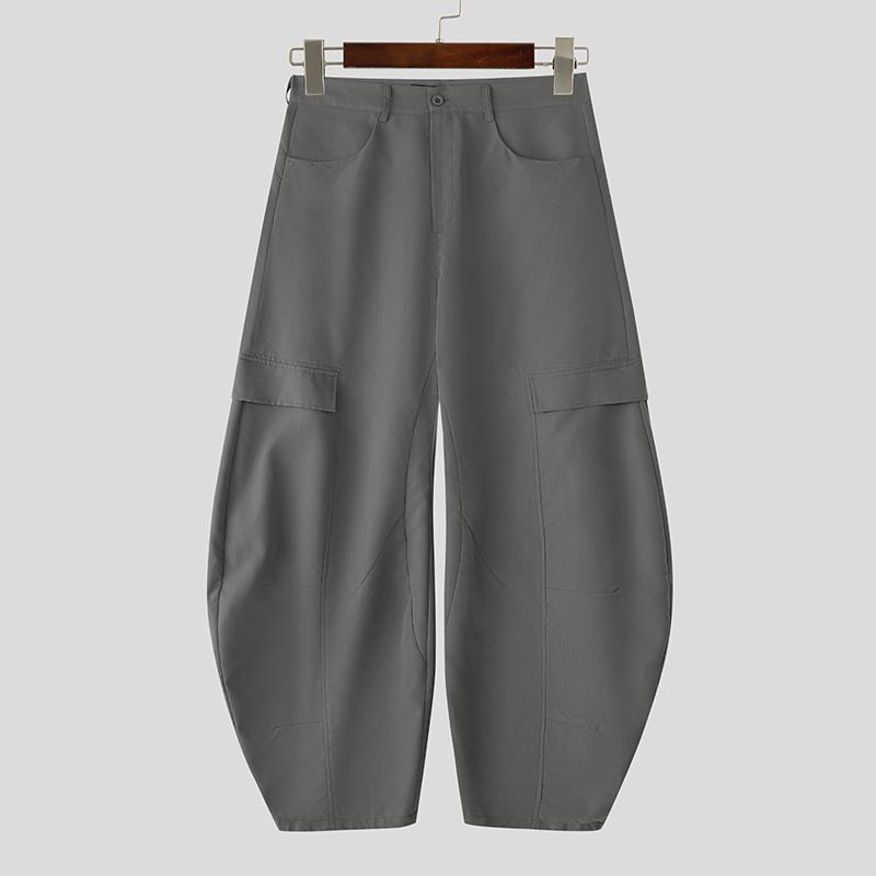 

INCERUN Men Zip-up Waist Plain Casual Loose Baggy Trousers Pants 5XL серый