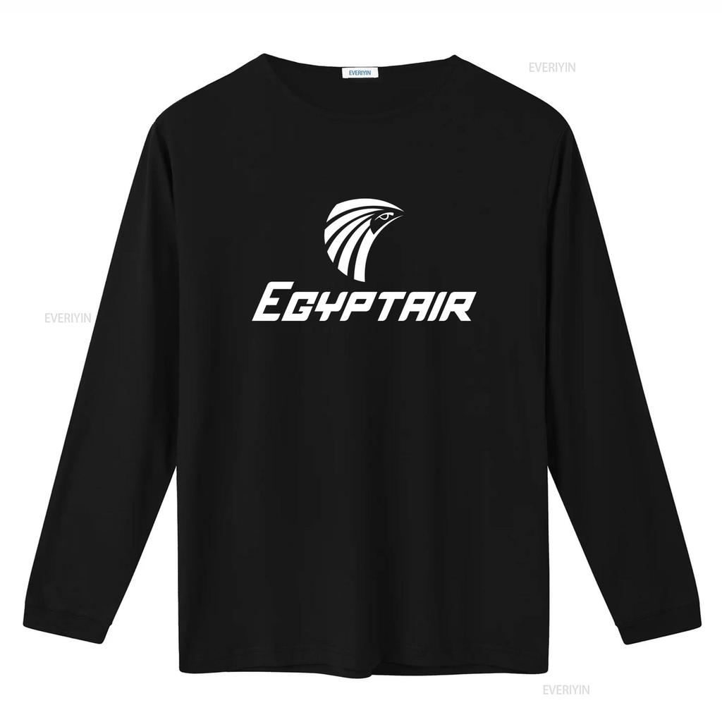 Egypt Air White Logo Egyptian Airline Geek Navy Blue Cotton T Shirt for Cool Design Fashion Casual Vintage Washed