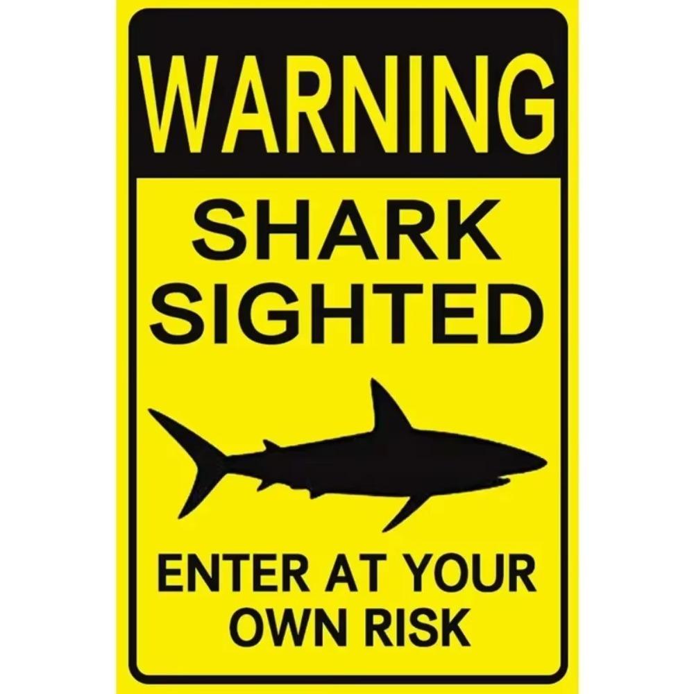 Retro Shark Warning Metal Sign Painted Plaque Perfect for Courtyard Manhole Swimming Pool and Wall Mural Decor
