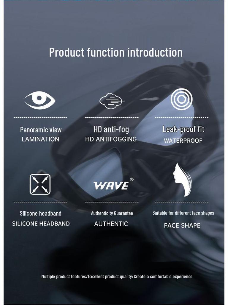 WAVE Professional Anti-Fog Large Frame Full Face Freediving Snorkel Mask