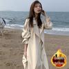 2026 Korean Style Long Drape Trench Coat - Elegant White for Spring & Autumn
