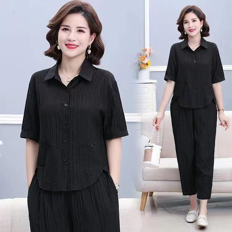 Loose Fit Plus Size Summer Two-Piece Set for Middle-Aged Women