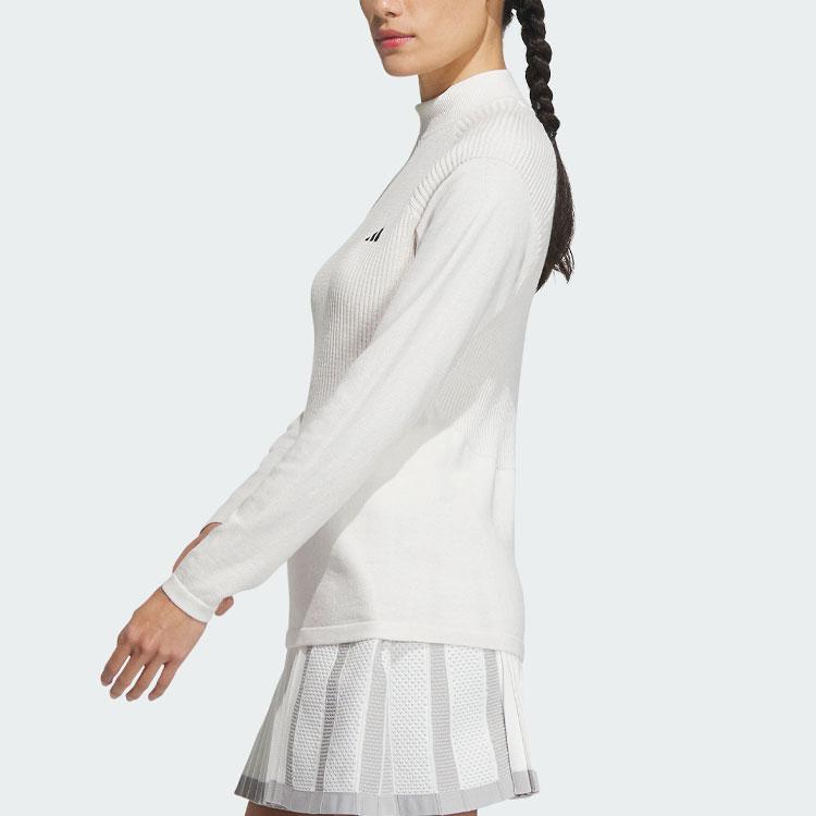 adidas Two-In-One Polo Shirt And Vest Color Block Logo Long Sleeve Knit Top Women Tops White HZ6037