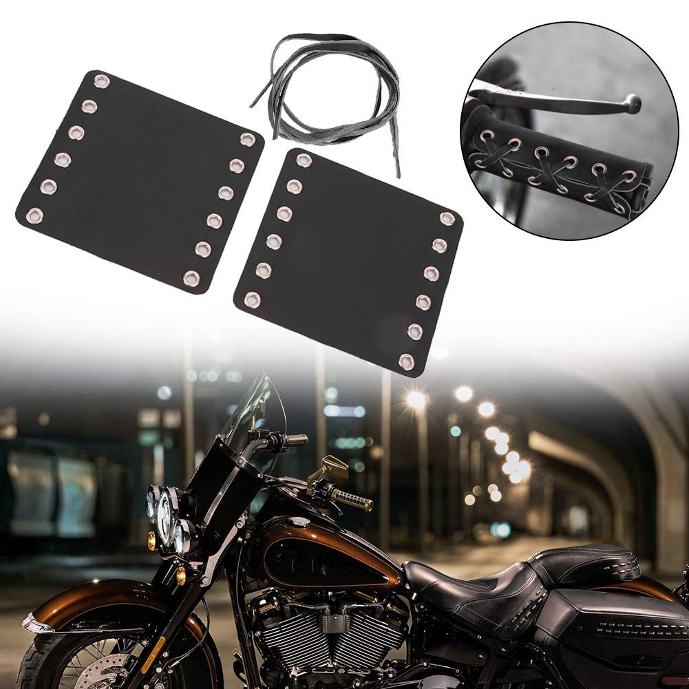 2 x Leather Pieces, Qiilu 2PCS Motorcycle Leather Handlebar Hand Grip Cover Motorcycle Repair Accessories (Black)