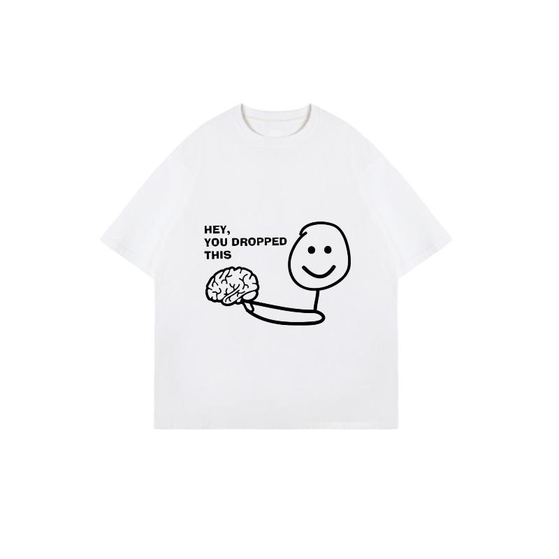 Übergroßes T-Shirt Schwarz Hey Du Hast Dieses Gehirn-Grafik Und Textdruck Lässig Streetwear Für Damen Sommer-Outfit