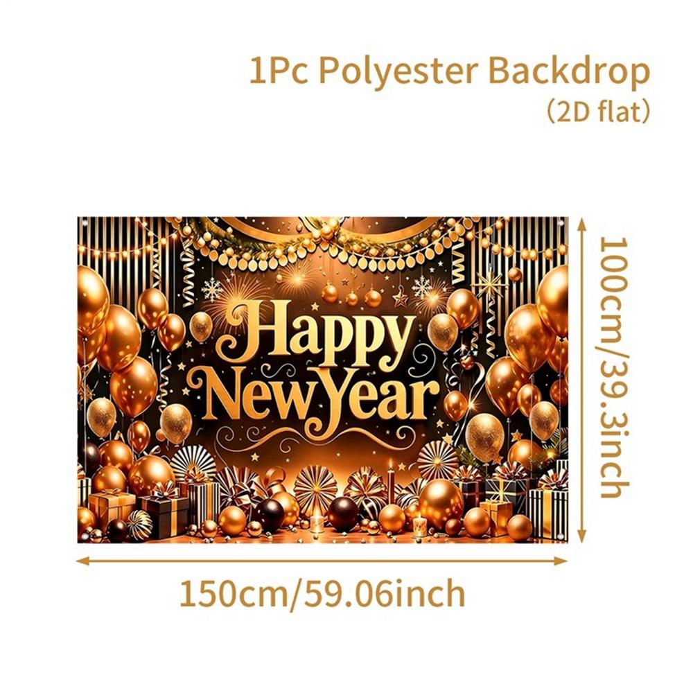 Black Gold New Year Backdrop Banner 2026 Happy New Year Christmas Party Background Decoration Gifts New Year Party Supplies