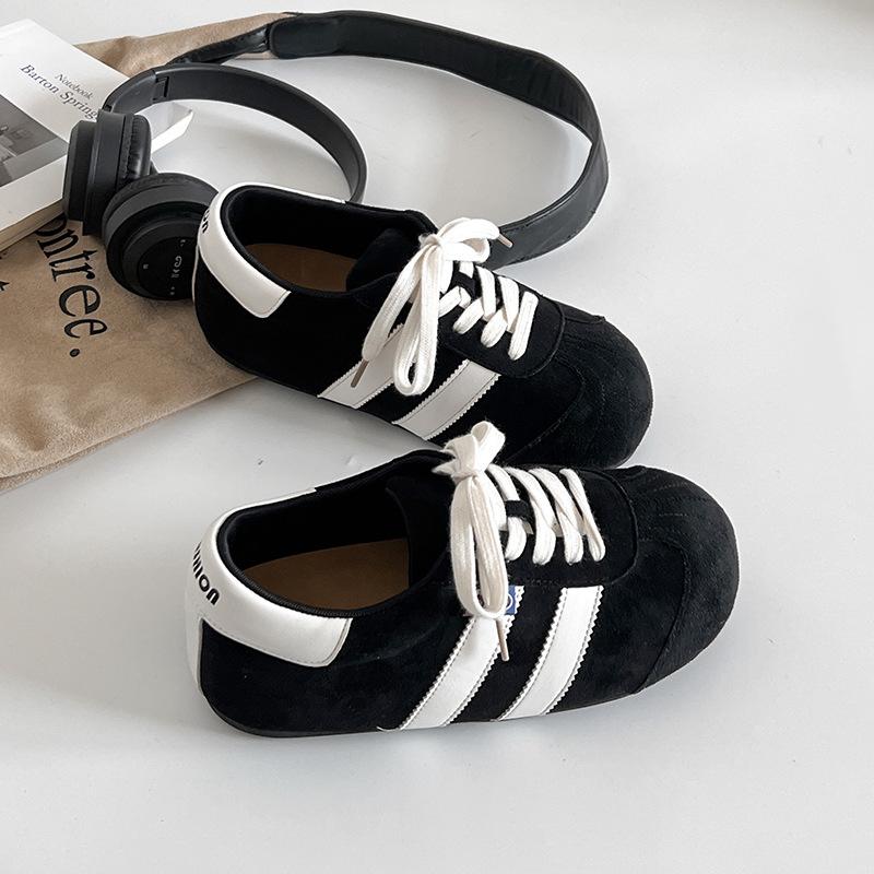 Fashion Women's Single Shoes Spring New Frosted Matching Color Laceup Sports Shoes Casual Comfortable Non-slip Wear-resistant Flat Shoes