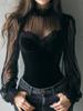 Elegant Polyester Blouse With Ruffle Long Sleeves For Office And Casual Wear