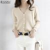 ZANZEA Herbst Elegante Damen V-Ausschnitt Langarm Textur Lässige Strickwaren Cardigans