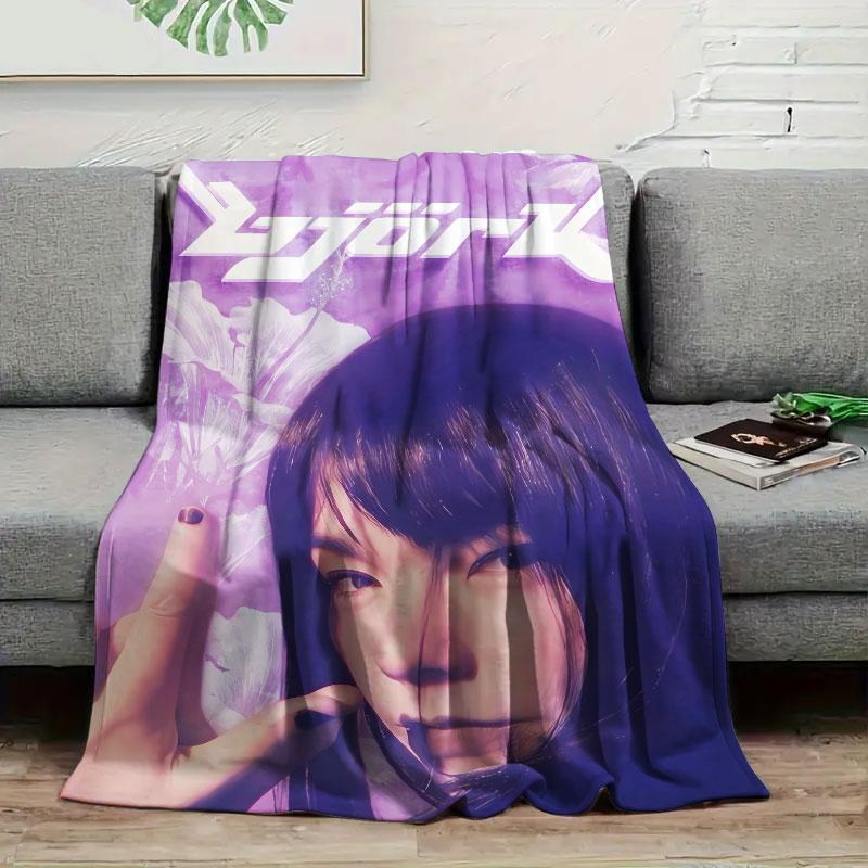 1Pc Bjork Print Flannel Blanket, High Quality Comfortable for All Seasons, Warmth and Comfort, Perfect for Christmas Gifts