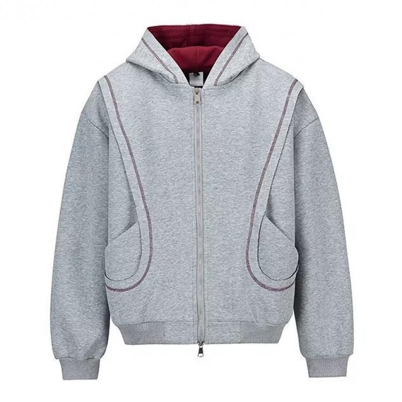 

Unisex Trendy Deconstructed Zipper Hoodie with Contrast Stitching for Spring and Autumn XXL сірий колір