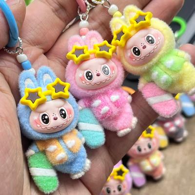 Tide Play Flocking Cute Doll Keychain Pendant Mini Car Desktop Ornament
