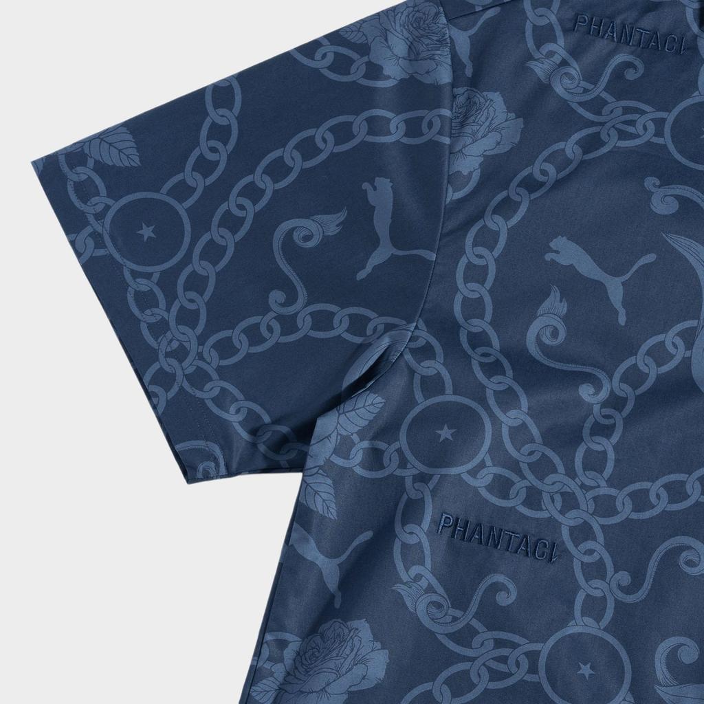 Puma X Phantaci Aop Shirt Logo Chain Floral Print Casual Single-Breasted Short Sleeve Shirt Unisex Shirts Blue 537520-06