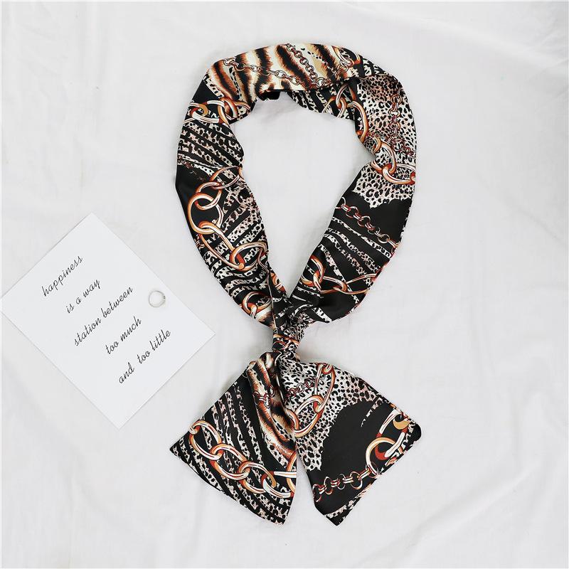 Thin and narrow long silk scarf Double-layer double-sided scarf Simulation silk female Korean version fashionable versatile decorative scarf literary