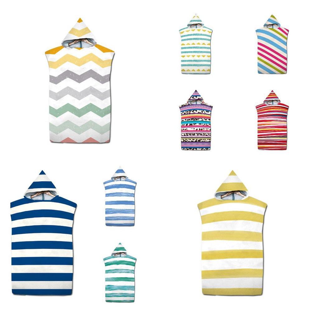 Striped Quick Drying Hooded Bathrobe For Swimming And Beach Vacation