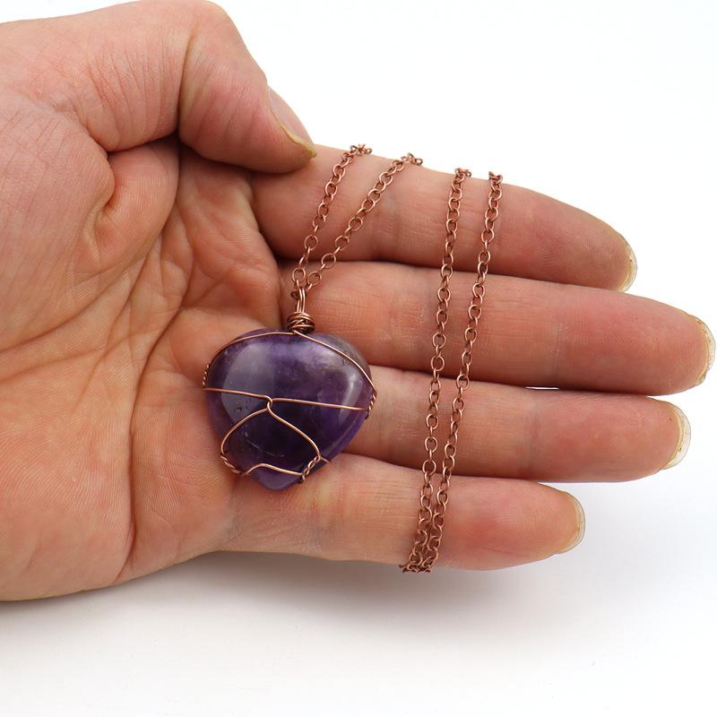 Hand-Wound Woven Tiger Stone Heart-Shaped Love Rough Stone Natural Crystal Stone Necklace N549