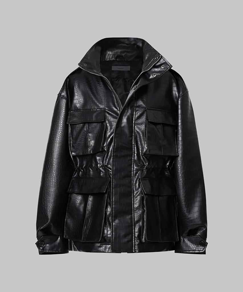 Cornerbless Croco Fake Leather Jacket