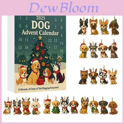 Calendario de Adviento Acrílico de Animales Pug Gato Caballo Corgi Navideño Con 24 Decoraciones Para Intercambio de Regalos Navideño