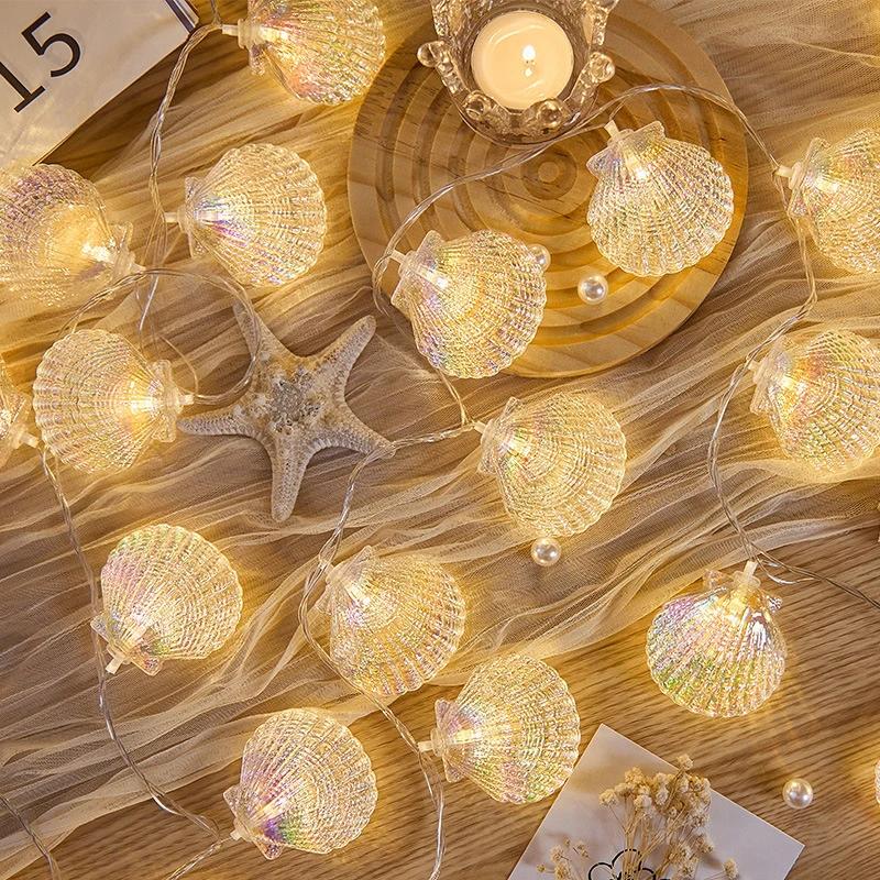 1PC LED Sea Shell Lamp String Starfish Lighting Strings Atmosphere Light Suitable for Festival Room Wedding Party Decoration Lamps Battery-Powered