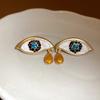 Pleated Crystal Devil's Eye Earrings Devil's Eye Vintage Long Drop Earrings  Girls